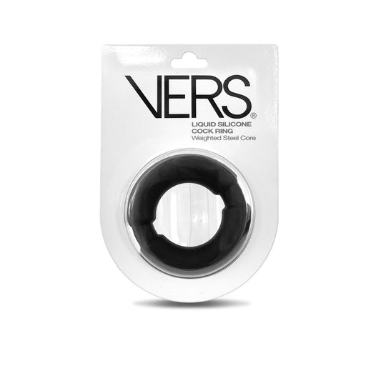 VERS Liquid Silicone Weighted Steel Core C-Ring - Black Cock Ring with Steel Core C1 Releasing