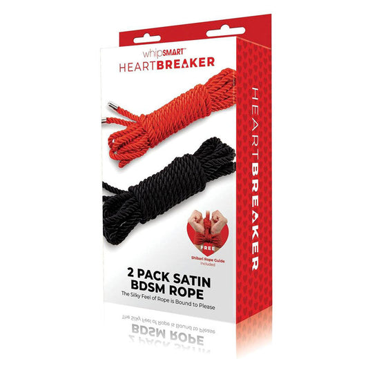 WhipSmart Heartbreaker 2 Pack Satin BDSM Rope - Black & Red Ropes - Set of 2 WhipSmart