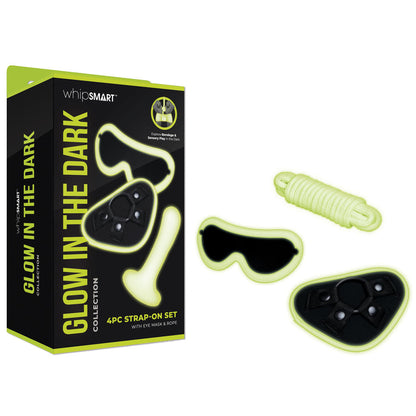 WhipSmart Glow In The Dark 4pc Strap-On Set - Glow in Dark 15.2 cm Strap-On with Eye Mask & Rope WhipSmart