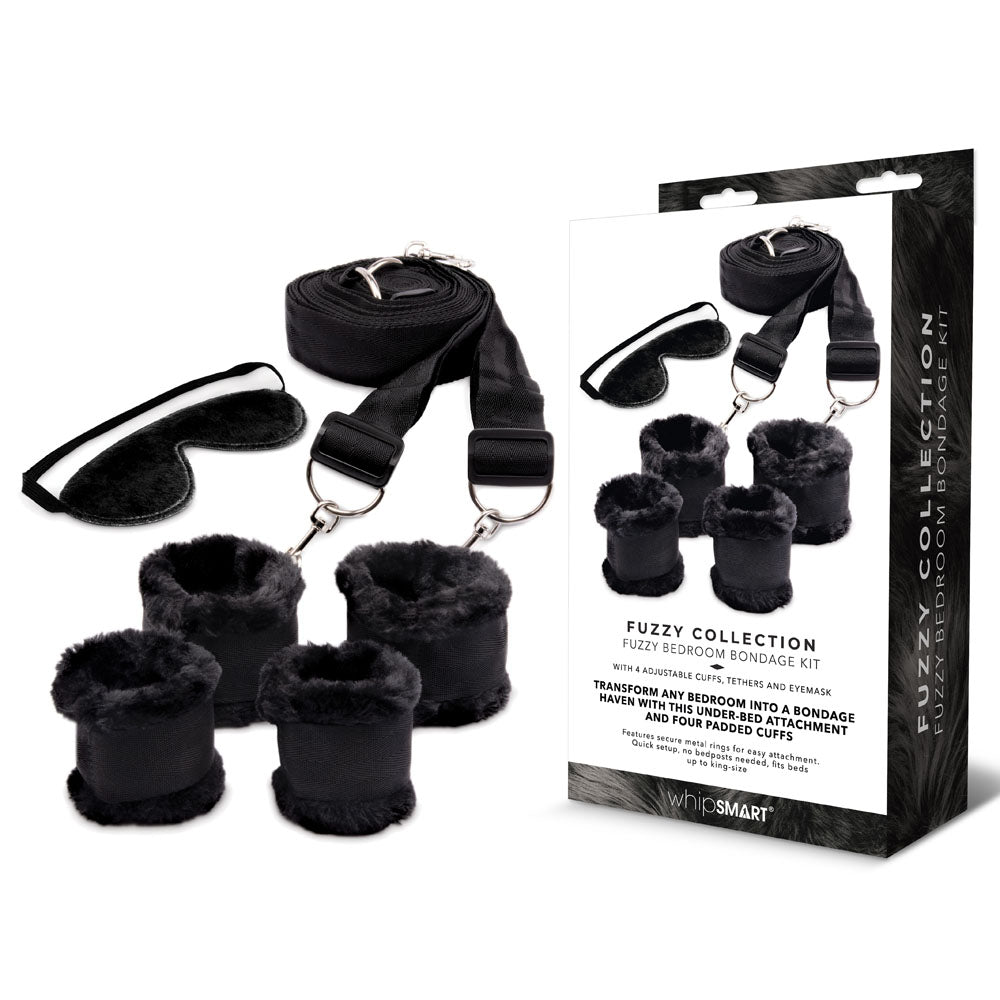 WhipSmart Fuzzy Bedroom Bondage Kit - Black Under The Bed Restraint Set WhipSmart