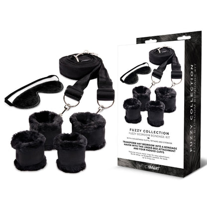 WhipSmart Fuzzy Bedroom Bondage Kit - Black Under The Bed Restraint Set WhipSmart