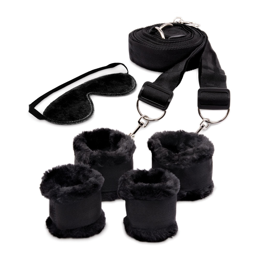 WhipSmart Fuzzy Bedroom Bondage Kit - Black Under The Bed Restraint Set WhipSmart