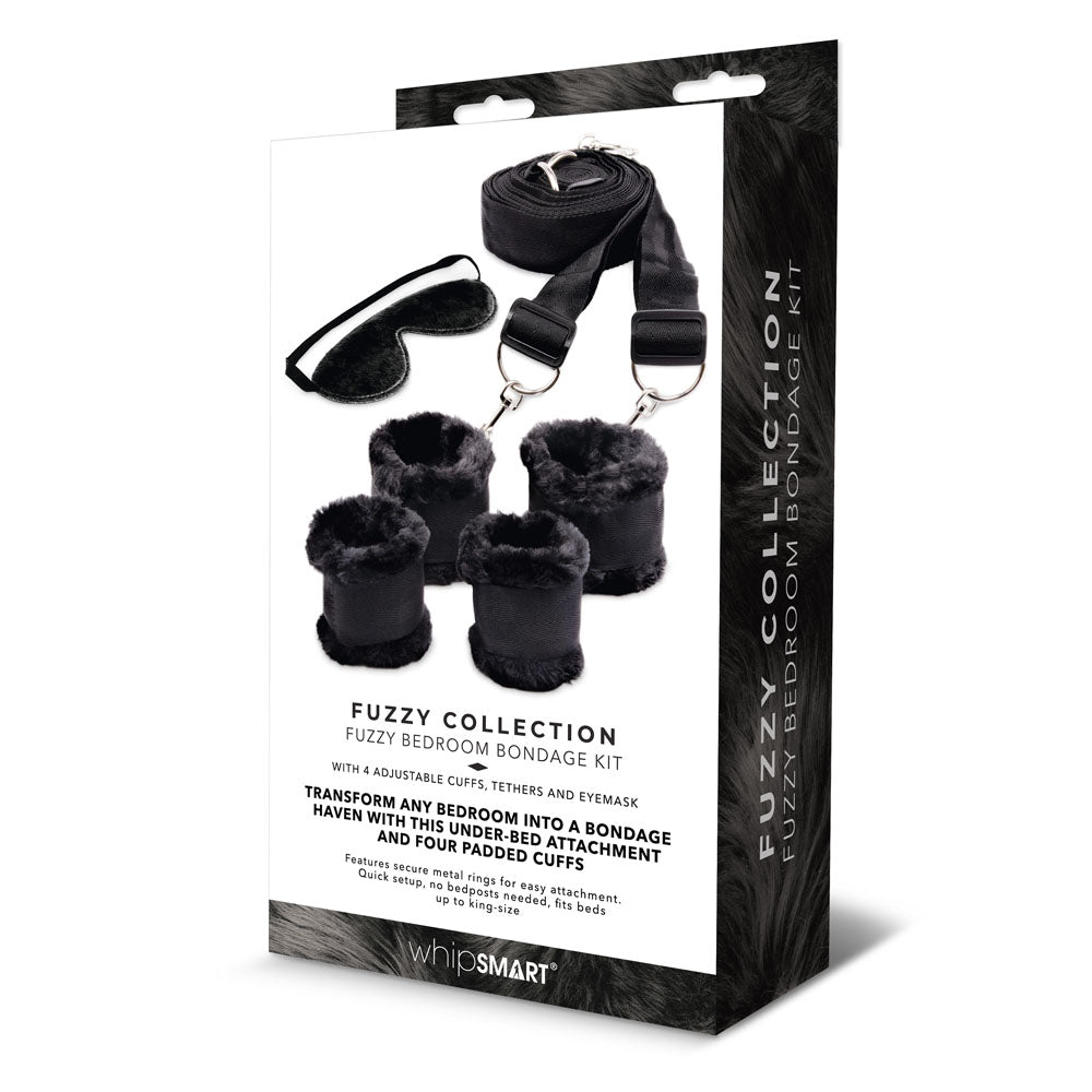 WhipSmart Fuzzy Bedroom Bondage Kit - Black Under The Bed Restraint Set WhipSmart