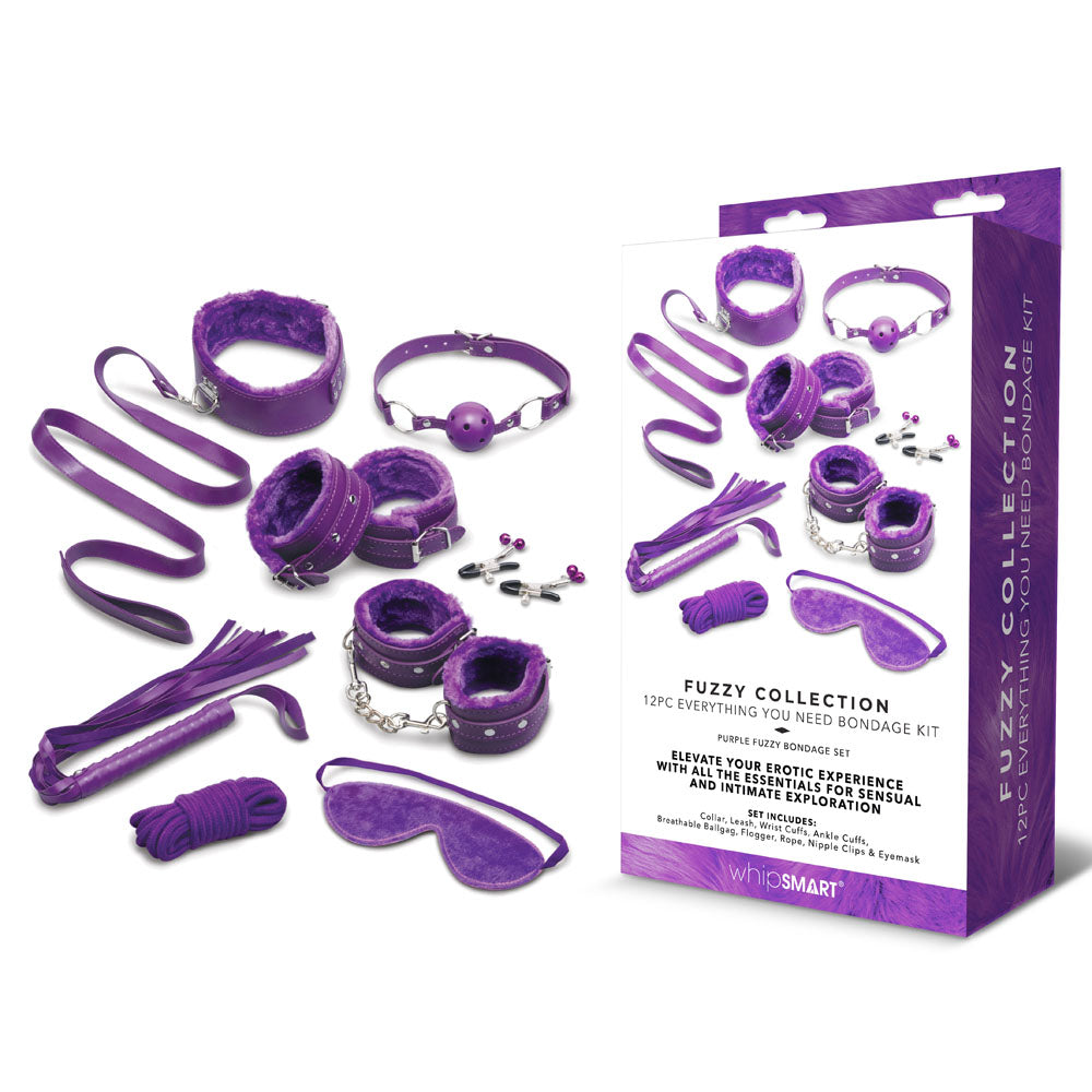 WhipSmart Fuzzy Everything You Need Bondage Kit - Purple Bondage Kit - 12 Piece Set