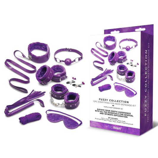 WhipSmart Fuzzy Everything You Need Bondage Kit - Purple Bondage Kit - 12 Piece Set