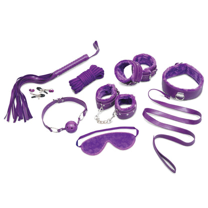 WhipSmart Fuzzy Everything You Need Bondage Kit - Purple Bondage Kit - 12 Piece Set