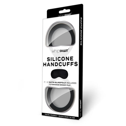 WhipSmart Silicone Handcuffs - Black - Black Restraint with Bonus Blindfold WhipSmart