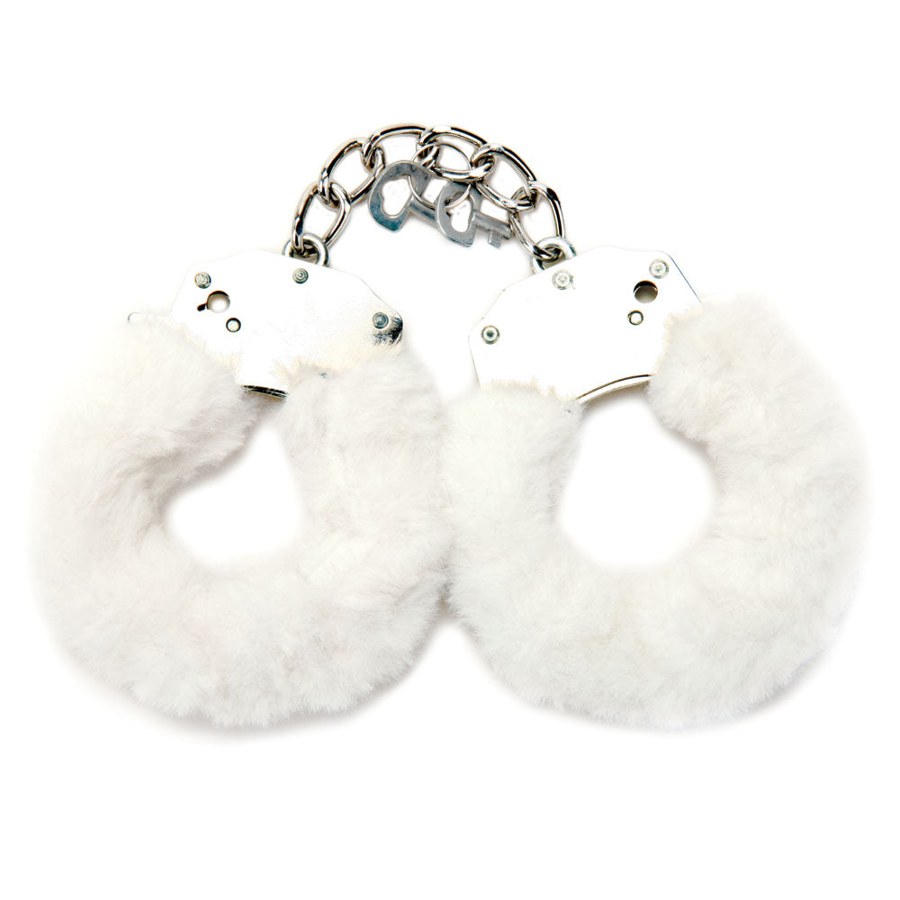 WhipSmart Classic Furry Cuffs - White - White Furry Restraints with Bonus Eye Mask WhipSmart