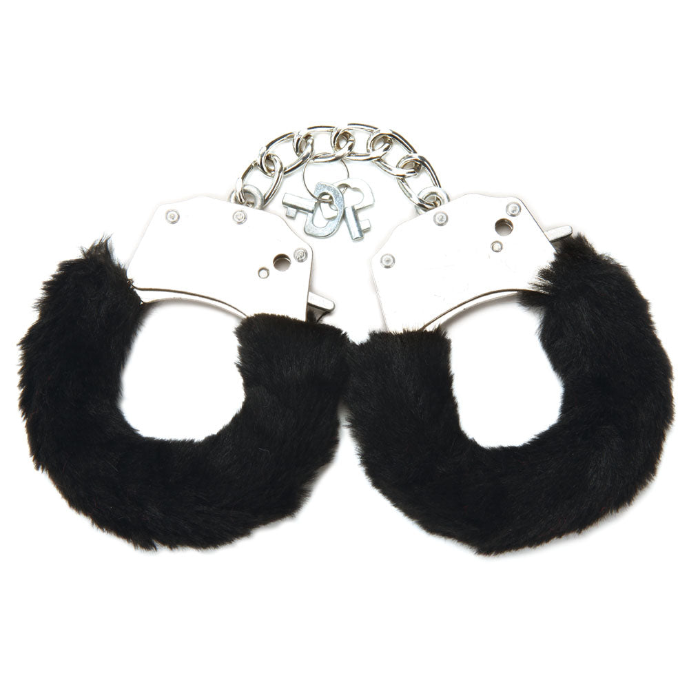 WhipSmart Classic Furry Cuffs - Black - Black Furry Restraints with Bonus Eye Mask WhipSmart