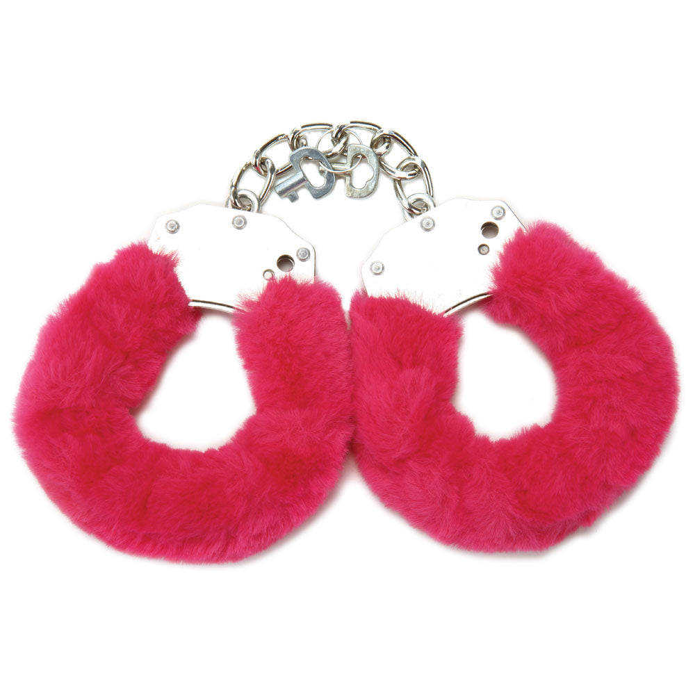 WhipSmart Classic Furry Cuffs - Hot Pink - Hot Pink Furry Restraints with Bonus Eye Mask WhipSmart