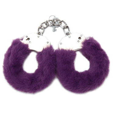 WhipSmart Classic Furry Cuffs - Purple - Purple Furry Restraints with Bonus Eye Mask WhipSmart