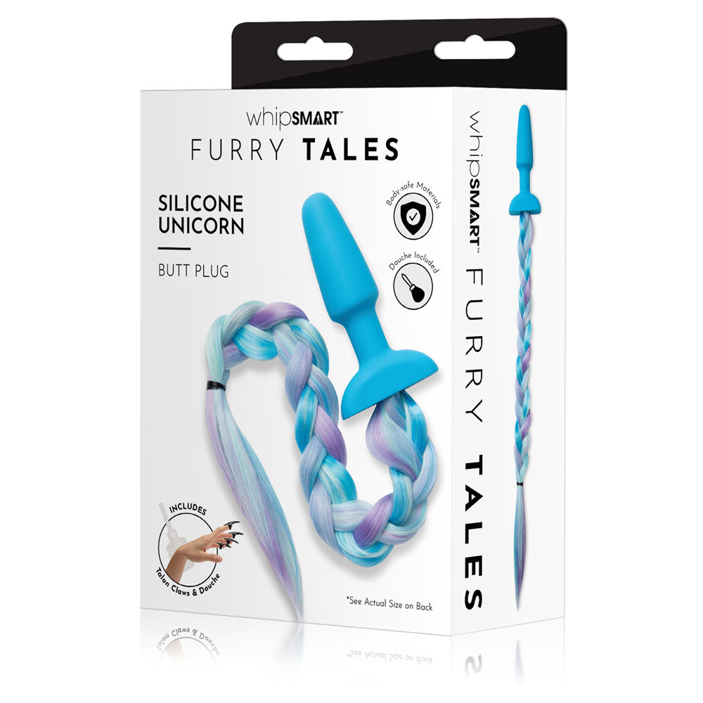 WhipSmart Furry Tales Silicone Unicorn Butt Plug - Blue 8.9 cm Butt Plug with Unicorn Tail WhipSmart