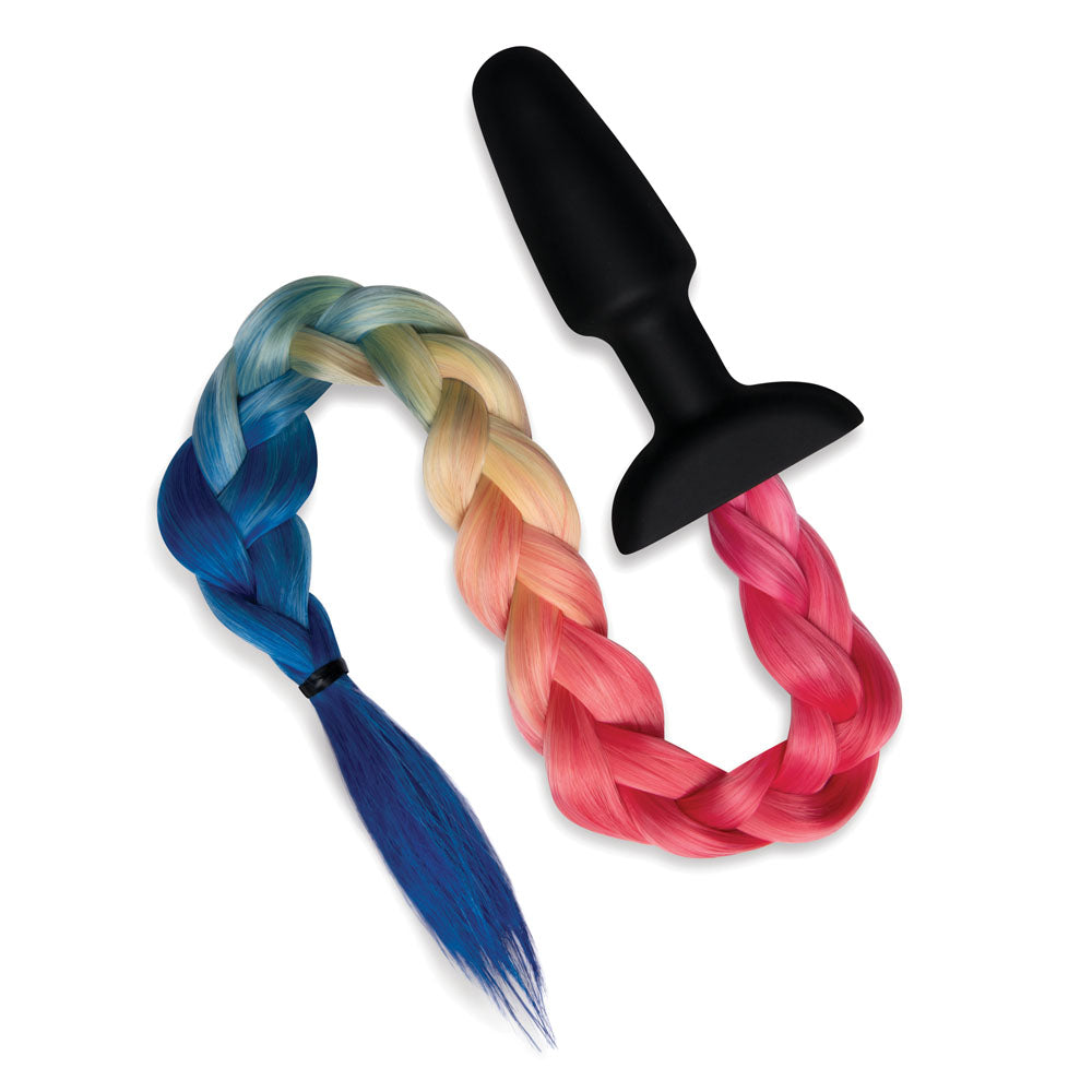 WhipSmart Furry Tales Silicone Rainbow Tail - Black 8.9 cm Butt Plug with Rainbow Tail WhipSmart