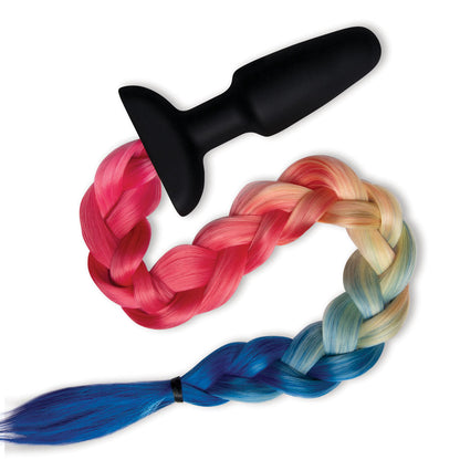 WhipSmart Furry Tales Silicone Rainbow Tail - Black 8.9 cm Butt Plug with Rainbow Tail WhipSmart