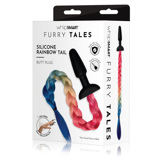 WhipSmart Furry Tales Silicone Rainbow Tail - Black 8.9 cm Butt Plug with Rainbow Tail WhipSmart