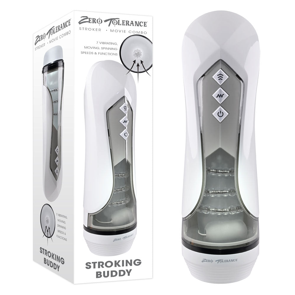 Zero Tolerance STROKING BUDDY - White USB Rechargeable Vibrating & Thrusting Stroker Zero Tolerance