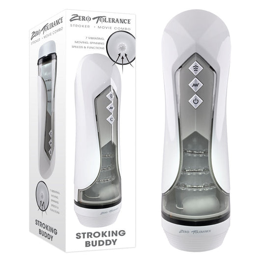Zero Tolerance STROKING BUDDY - White USB Rechargeable Vibrating & Thrusting Stroker Zero Tolerance