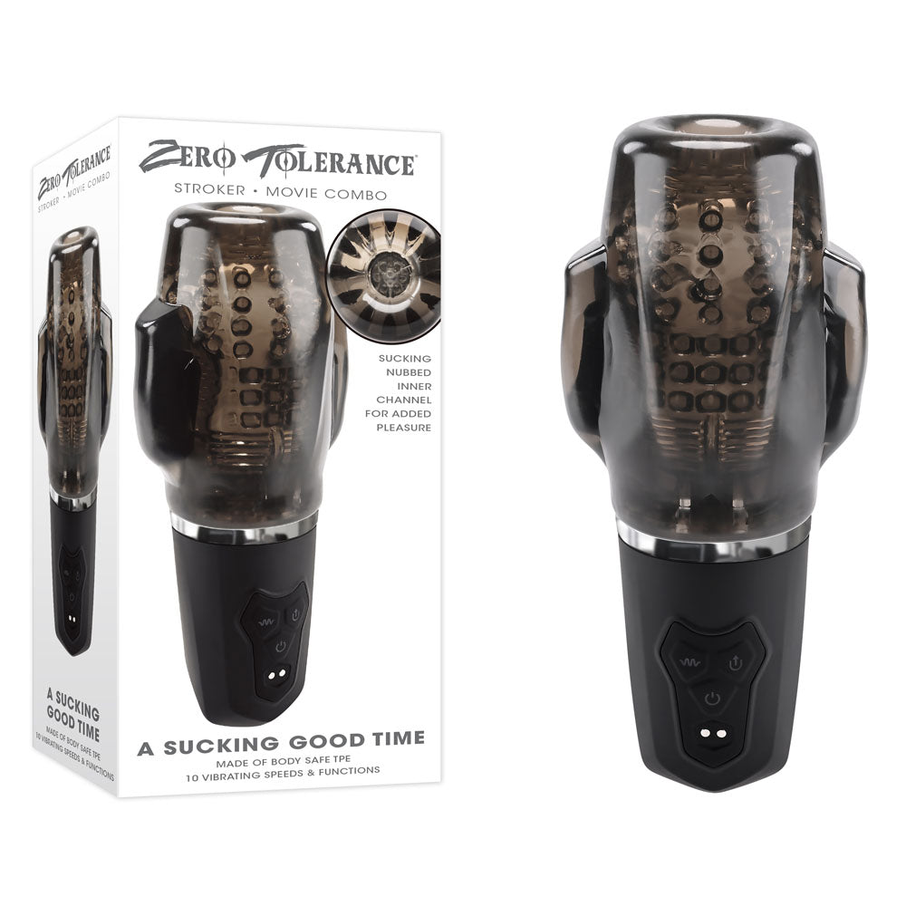 Zero Tolerance A SUCKING GOOD TIME - USB Rechargeable Sucking & Vibrating Stroker Black - Club X