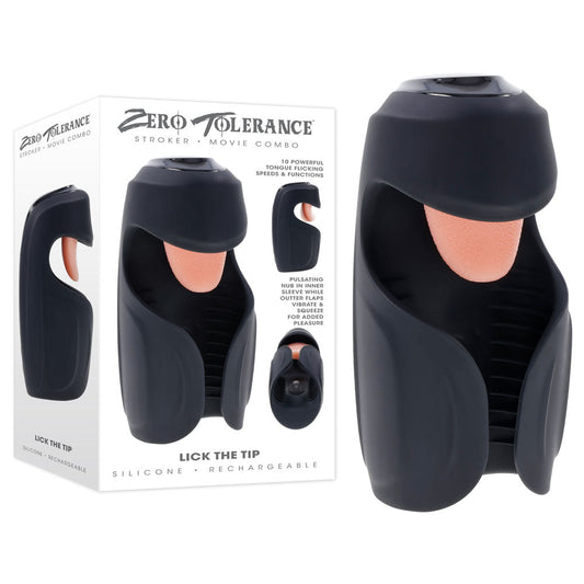 Zero Tolerance LICK THE TIP - Black USB Rechargeable Vibrating & Flicking Masturbator Black - Club X