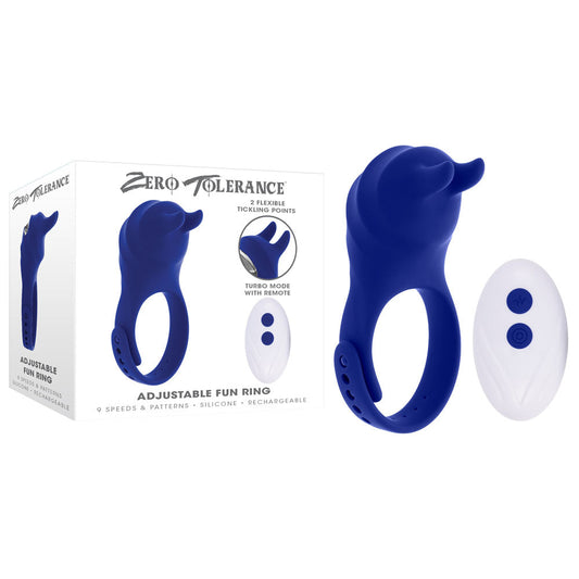 Zero Tolerance ADJUSTABLE FUN RING - Blue USB Rechargeable Cock Ring with Wireless Remote Blue - Club X