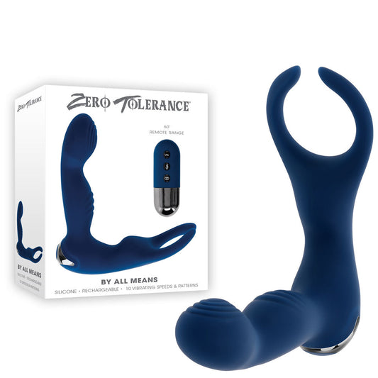 Zero Tolerance BY ALL MEANS - Blue 13.4 cm USB Rechargeable Prostate Massager with Cock Ring Blue - Club X