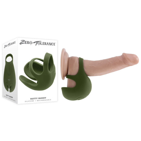 Zero Tolerance NUTTY BUDDY - Olive Green USB Rechargeable Vibrating Cock & Balls Ring Green - Club X
