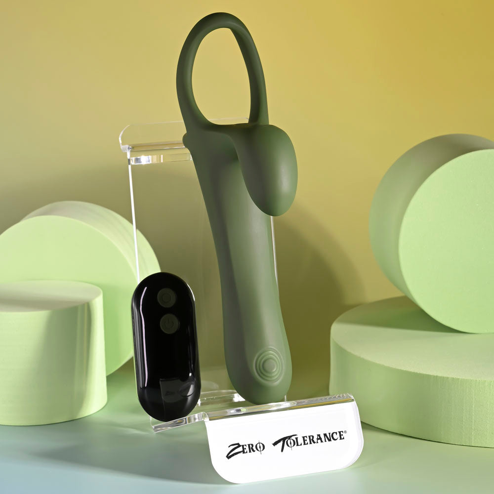 Zero Tolerance STRAP, TAP & GO - Green USB Rechargeable Vibrating & Tapping Penis Sleeve with Wireless Remote Zero Tolerance
