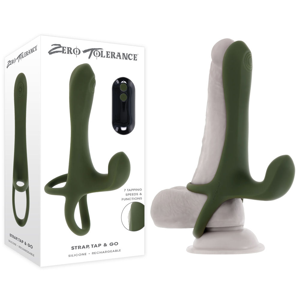 Zero Tolerance STRAP, TAP & GO - Green USB Rechargeable Vibrating & Tapping Penis Sleeve with Wireless Remote Zero Tolerance