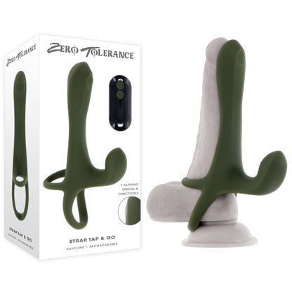 Zero Tolerance STRAP, TAP & GO - Green USB Rechargeable Vibrating & Tapping Penis Sleeve with Wireless Remote Zero Tolerance