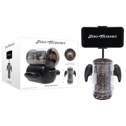 Zero Tolerance HOLD ME TIGHT - Black USB Rechargeable Vibrating Auto Stroker with Phone Holder