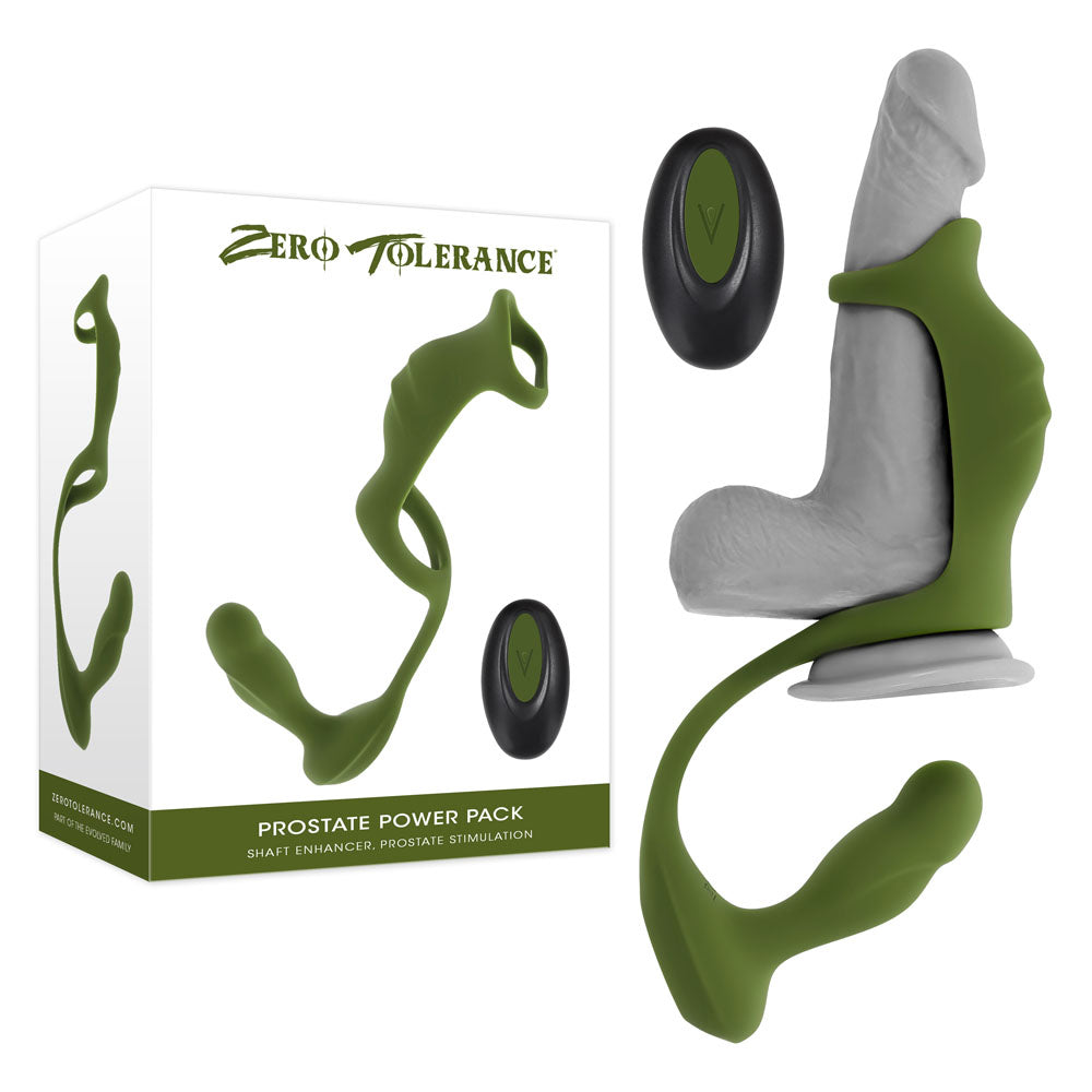 Zero Tolerance PROSTATE POWER PACK - Green USB Rechargeable Vibrating Prostate Massager with Cock Ring Harness Zero Tolerance
