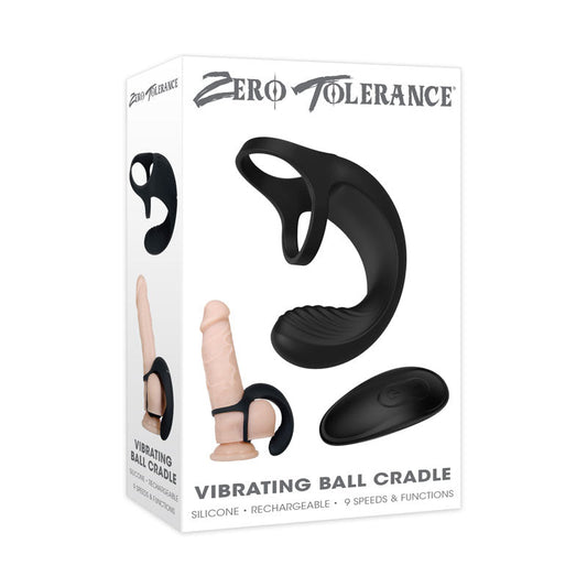 Zero Tolerance Vibrating Ball Cradle - Black USB Rechargeable Vibrating Cock Ring Black - Club X