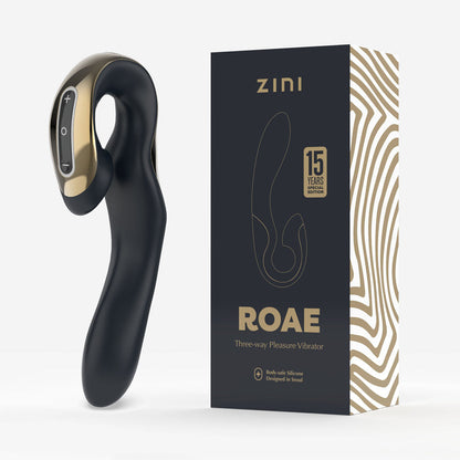 Zini Roae Special Edition - Black/Gold - Black/Gold 19.5 cm USB Rechargeable Vibrator Zini