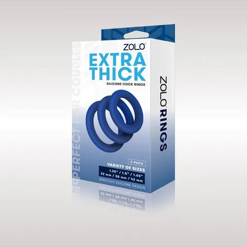 Zolo Extra Thick Silicone Cock Rings 3-Pack Blue - Set Of 3 Sizes  - Club X