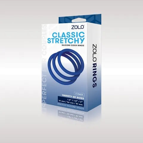 Zolo Classic Stretchy Silicone Cock Ring 3-Pack Blue - Set of 3 Sizes  - Club X