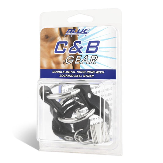 Blue Line Double Metal Cock Ring With Locking Ball Strap Electric Eel, Inc