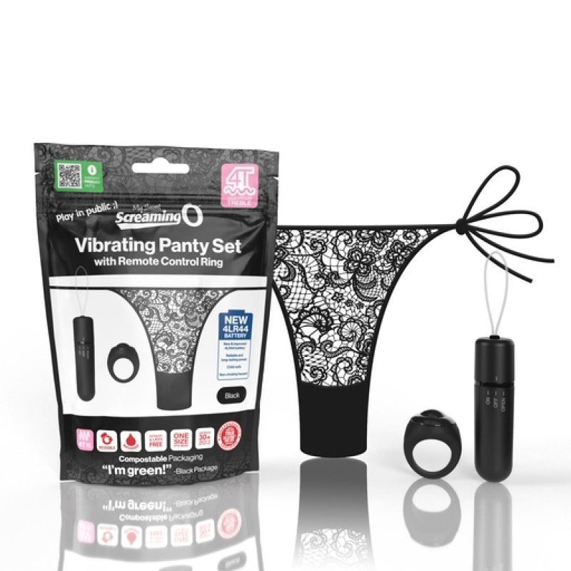 Vibrating Panty Set W/ Remote Ring 4T High Pitch Treble - Black Screaming O
