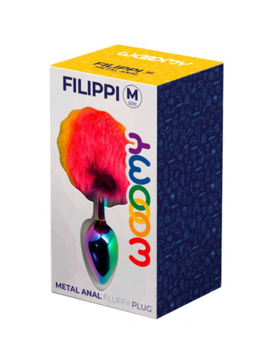 Wooomy Filippi Fluffy Rainbow Metal Butt Plug Medium - ClubX Australia