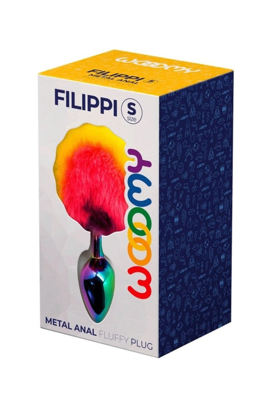 Wooomy Filippi Fluffy Rainbow Metal Butt Plug Small - ClubX Australia