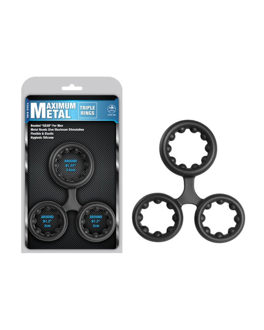 Excellent Power Maximum Metal 3 In 1 Silicone Ornament Black Cock Ring Excellent Power