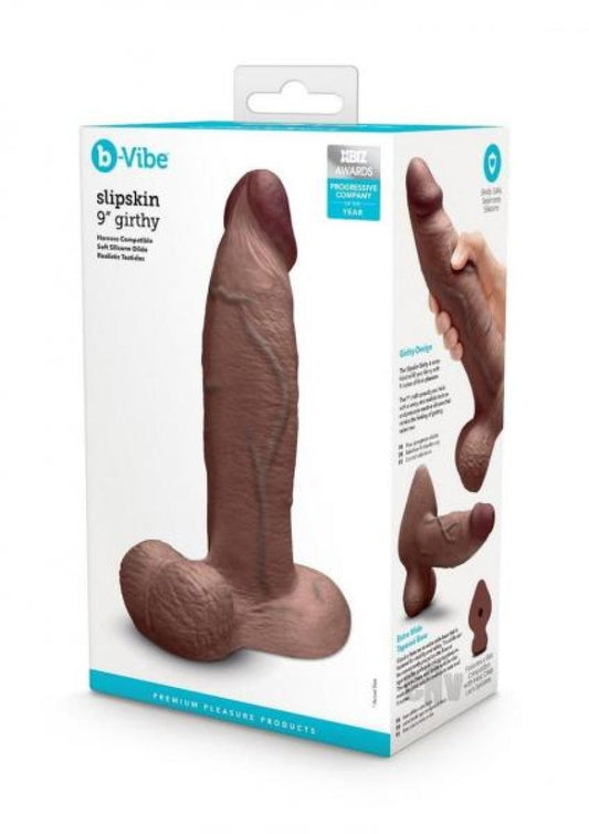 b-Vibe Slipskin Realistic Silicone Dildo - 9" Girthy Brown COTR