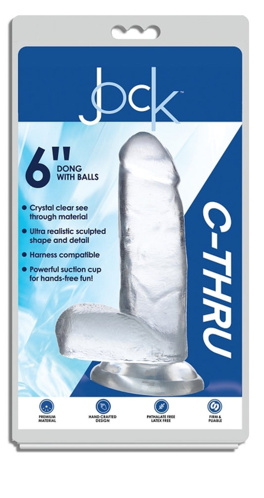 Jock C-Thru 6" Clear TPE Dong W/Balls & Suction Cup Curve Toys