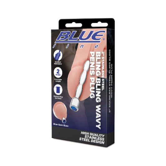 Blue Line 2" Stainless Steel Bling Wavy Penis Plug Electric Eel, Inc