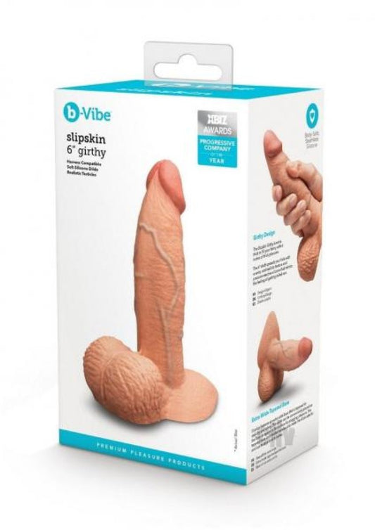 b-Vibe Slipskin Realistic Silicone Dildo - 6" Girthy Mocha COTR