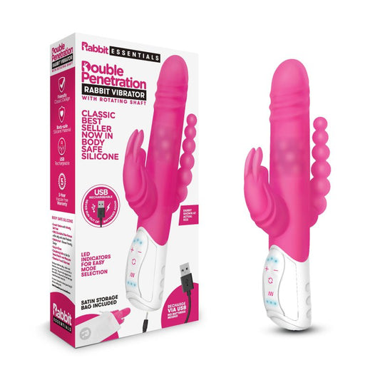 Rabbit Essentials Rechargeable Double Penetration Rabbit - Hot Pink Electric Eel, Inc