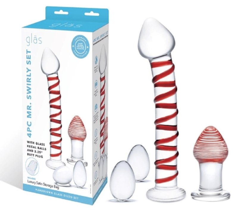 Glas 4pc Mr. Swirly Set With Balls & 3.25" Butt Plug Dildo Electric Eel, Inc