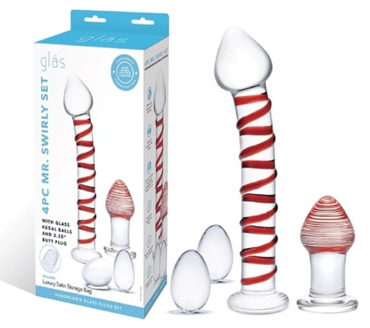 Glas 4pc Mr. Swirly Set With Balls & 3.25" Butt Plug Dildo Electric Eel, Inc