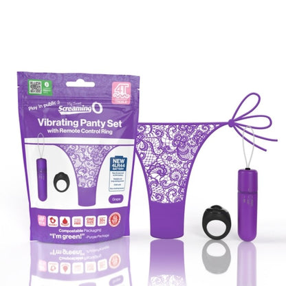 Vibrating Panty Set W/ Remote Ring 4T High Pitch Treble - Grape