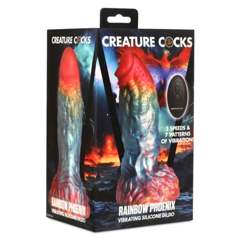 Creature Cocks Rainbow Phoenix remote vibrating silicone dildo - ClubX Australia