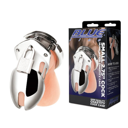 Blue Line Small 2.75" Cock Humiliation Chastity Cage Cock Ring Electric Eel, Inc